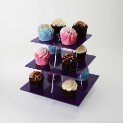 3 Tier Large Square Cupcake Stand purple