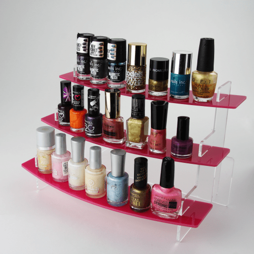 Slimline Curved Nail Varnish Display Stand Three Tiered with Products