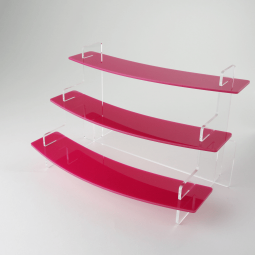 295mm Slimline Curved Tiered Display Stand Pink Acrylic