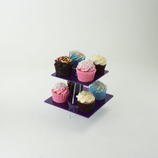 2 Tier Small Square Cupcake Stand Purple
