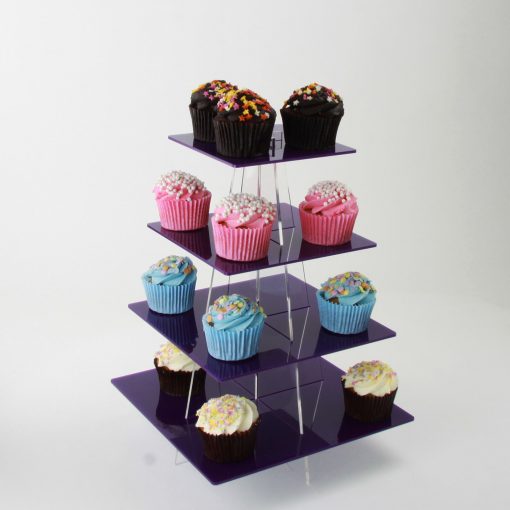 4 Tier Small Square Cupcake Stand Purple