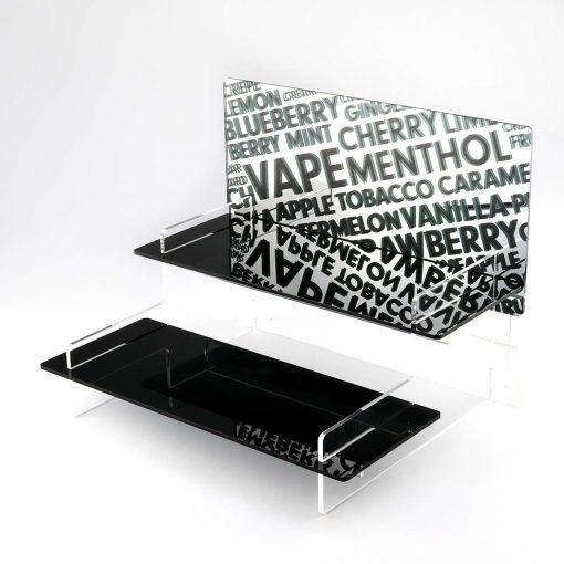 Tiered Vape Liquid Stand with a Vape Flavour Printed Mirror Header