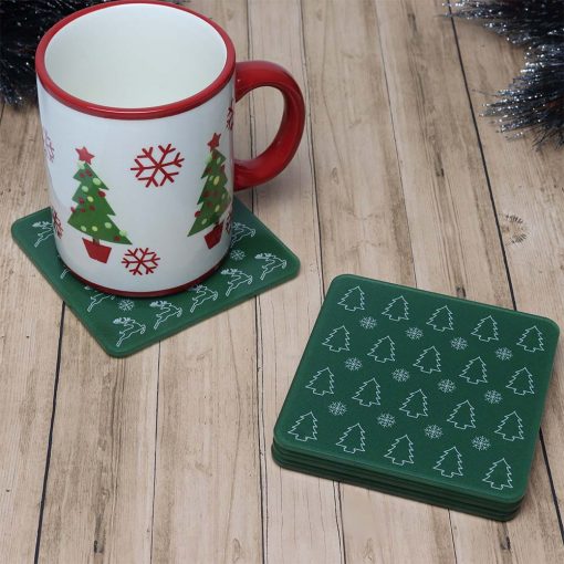 Set of 4 Printed Acrylic Green Christmas Design Coasters