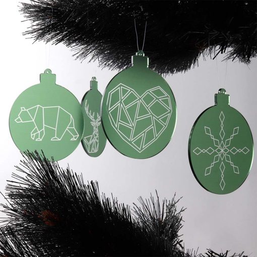 Green Geometric Acrylic Christmas Baubles Set on Tree