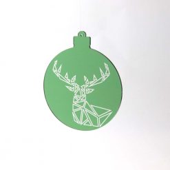 Green Geometric Stag Acrylic Christmas Bauble Solo