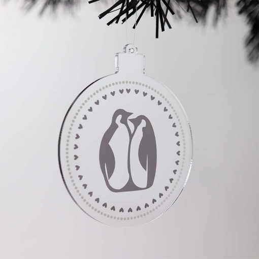 Penguins Acrylic Christmas Bauble on Tree