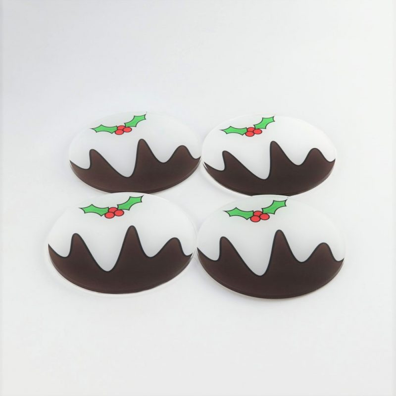 Printed Acrylic Christmas Pudding Coaster Set