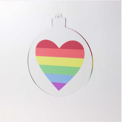 Rainbow Heart Acrylic Christmas Bauble Solo