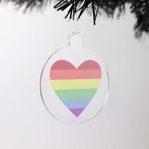 Rainbow Heart Acrylic Christmas Bauble on Tree