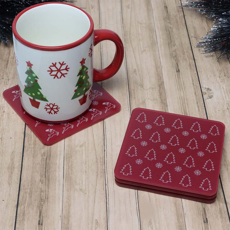 Set of 4 Printed Acrylic Christmas Design Coasters