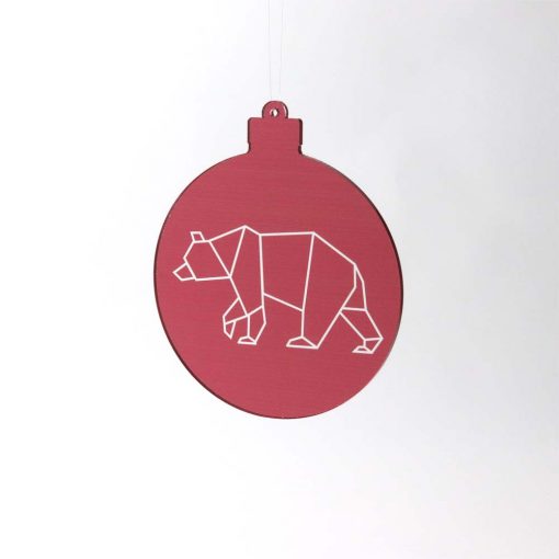 Red Geometric Bear Acrylic Christmas Bauble Solo
