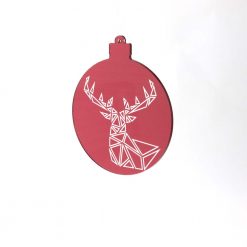 Red Geometric Stag Acrylic Christmas Bauble Solo
