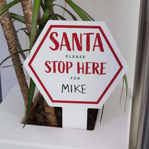Santa Stop Here For Large Hexagon Sign IN PLANTPOT