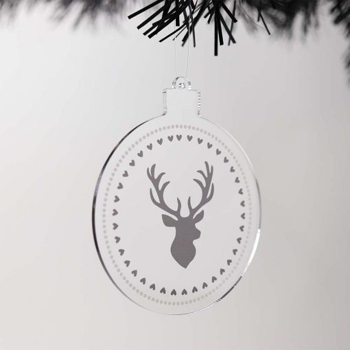 Stag Acrylic Christmas Bauble on Tree