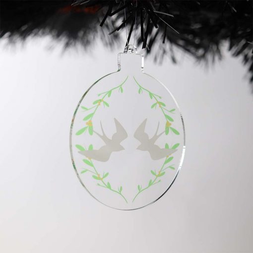 Turtle Doves Acrylic Christmas Bauble on Tree