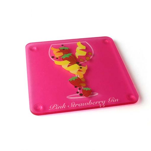 Pink Strawberry Themed Acrylic Gin Coaster