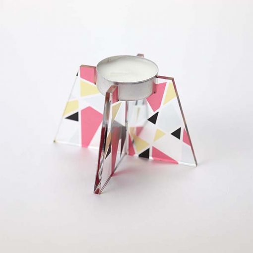 Small Red Triangle Tea Light Holder With Candle