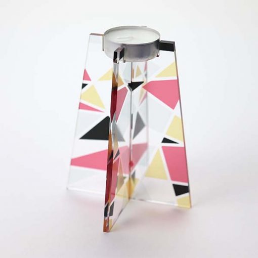 Tall Red Triangle Tea Light Holder With Candle