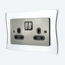 Light Switch / Socket Surround - Double Silver Mirror Wave