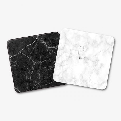 Black & White Square Marble Coaster Set