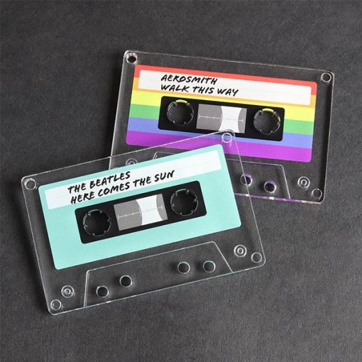 Printed Acrylic Cassette Rainbow + Teal Key Ring