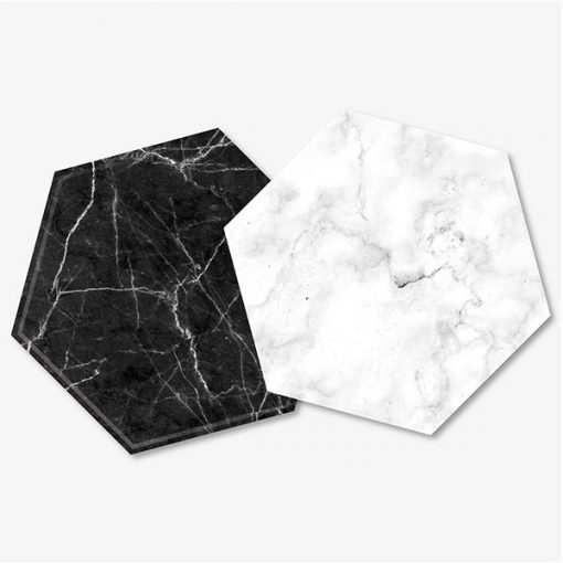 Hexagon Black & White Marble Coaster Set