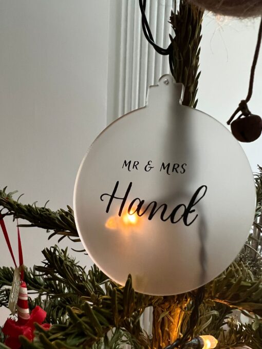 Personalised Couples Name Bauble - Mr & Mrs Hand