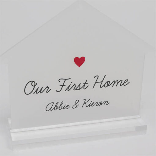 Our First Home House Shaped Sign_White Background Close
