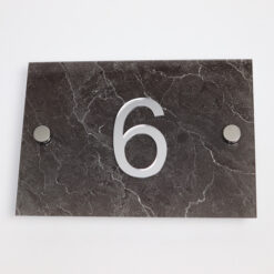 Black Marble Acrylic House Sign - Silver Mirror Number