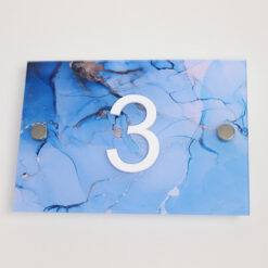 Blue Marble Acrylic House Sign with Custom Numbers