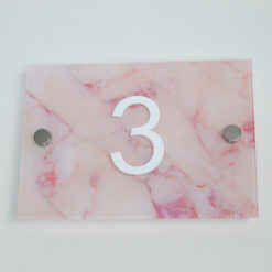 Pink Marble House Number - White Number