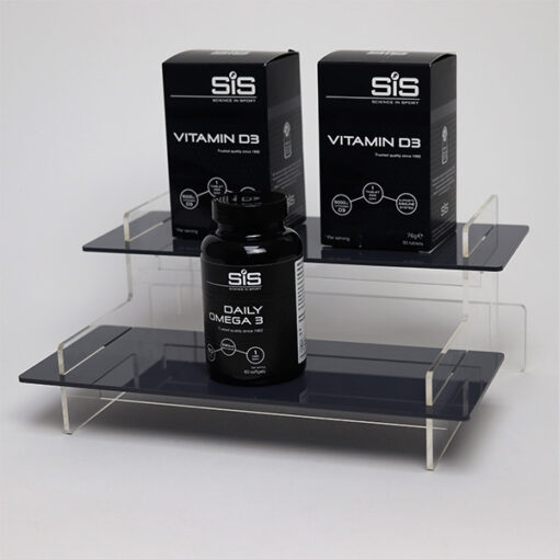 2 Tier Regular 295mm Wide Acrylic Tiered Display Stand - Supplements & Health Products